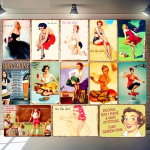 Pin Up Girls Poster Tin Sign Vintage Sexy Girl Metal Affiche sexy Lady Tin Signes American Art Painting Cafe Pub Club Casino Casino Mur Home Decor Taille 30x20cm W01