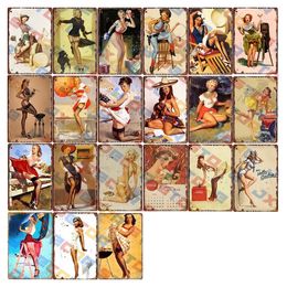Pin Up Sexy Girl Poster Metal Painting Sexy Woman Posters Vintage Tin Signs Iron Painting Wall Plate Garage Home Wall Decor Bar Pub Man Cave Wall Decor TAMAÑO 30X20CM w01