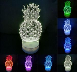 Ananas 3d lampe créative petite lampe de table acrylique LED veilleuse tactile 7 changement de couleur bureau lampe de table fête lumière décorative5866304