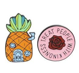 Broches Ananas Ananas - TRAITEZ LES GENS AVEC GENTILLES Broche Fleur Dessin Animé Émail Épinglette Badge Pour Femmes Fille Garçon Enfants SHU42 12 LL