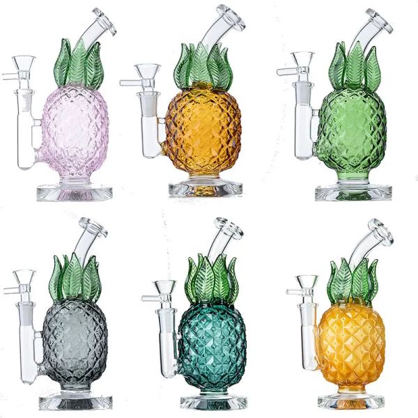 Piña Bong Cachimbas Bongs de vidrio grandes únicos 5 mm Embriagador Amarillo Verde Colores Reciclador Dab Rig Bubbler Perc Torus Tuberías de agua Aceite grueso ZZ