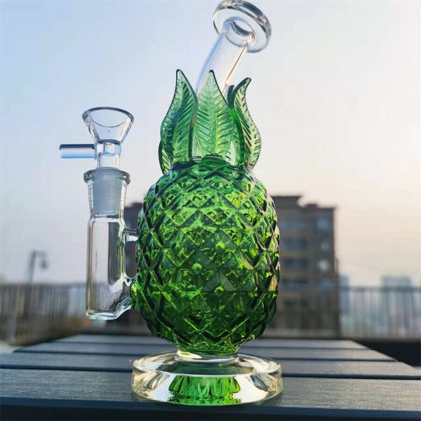 Bangs d'eau en verre d'ananas barboteur narguilés Shisha tuyau de fumée en verre épais recycleur Dab plates-formes avec bol de 14mm