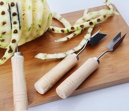 Ananas mes roestvrij staal v-vormige ogen remover ananas schep keuken fruitmes houten handvat ananas peeler
