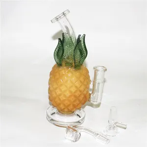 Rige d'huile d'ananas épaisse en verre fumé à une pipe à eau cochrogue 8 pouces Catcher à cendres à bulles jaunes avec bol de 14 mm