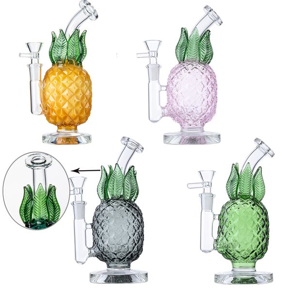 Style d'ananas jaune vert rose narguilés noir gris verre Bongs uniques 7 pouces pipes à fumer Bong Bubbler Mini Dab plates-formes pétrolières percolateurs Perc avec bol WP2194