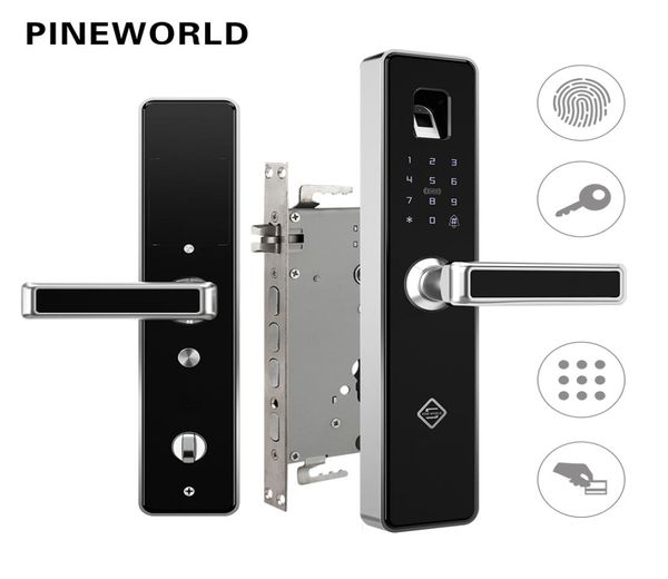 Pineworld Biométric Finger empreinte Smart Lockhandle Electronic Door LockFingerprintFidKey Touch Screen Digital Motword Lock 2018824130