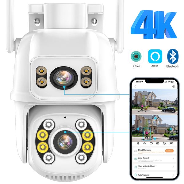 Caméras Sténopé 4K 8MP Caméra IP Double Lentille Sécurité Extérieure Wifi PTZ 4MP HD Suivi Automatique Surveillance Vidéo CCTV P2P iCsee APP 230727