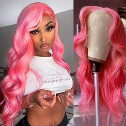 Perruque Lace Front Wig Body Wave naturelle Remy, cheveux roses, couleur HD, blond 613, 13x4, pour femmes