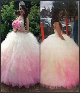 Robes de fête rose 15 Sweetheart Crystal Beadings Ruffle Jupe ombre Quinceanera Robes Sweet 16 Robes Ball Debutante Gown9444881