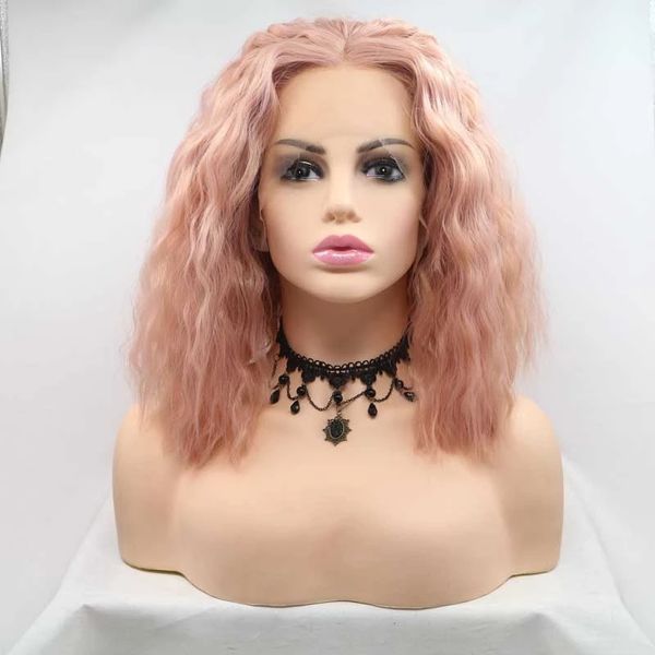 Rose 16 pouces de long 180 densité bouclés synthétique dentelle avant perruque pour les femmes noires avec Babyhair préplumé quotidien Cosplay