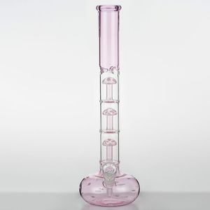 Rose 17 Pouces Bongs Thriple Champignon Diffuseur Datachable Stem Diffuseur Dab Rig Épais Fumer Narguilé 18.8mm Joint Verre Bong