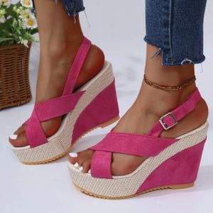 Pink 2024 plate-forme Highheels 2B741 Sandales Summer Summer Chaussures Femme Centes Denim Cross Buckle Beach Sandalias Mujer 240410