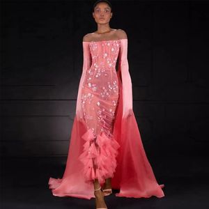 Robes de soirée florales 3D roses col bateau manches fendues gaine robe de soirée formelle longueur cheville Illisuon robe d'occasion spéciale pour femmes