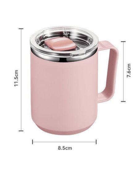 Pink 450 ml en acier inoxydable double mur à vide à vide isolée de voyage de voyage avec poignée et couvercle - logo personnalisé disponible, grosse