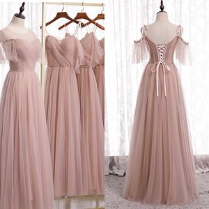 Roze A-line prom jurken juweel juweel korte mouw vloer lengte kanten applices pailletten kralen beroemde avondjurken plus maat op maat gemaakte l24650