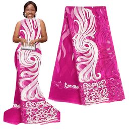 Tela de encaje africano rosa, 5 yardas, red bordada suiza, encaje francés, tela de boda, vino 2024, telas de encaje nigeriano blanco nupcial