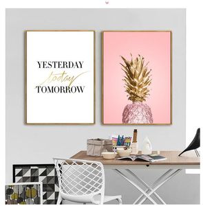 Roze Ananas Schilderijen Posters Planten Ananas Wall Art Pictures Nordic Canvas Landschap Schilderij Moderne Woonkamer Print Woondecoratie