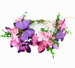 Pink and Purple Butterflies and Flowers Crown Wedding Accessoires Accessoires de mariage Accessoires de mariage Bridal Band Band Poice pour femmes ou 8514463