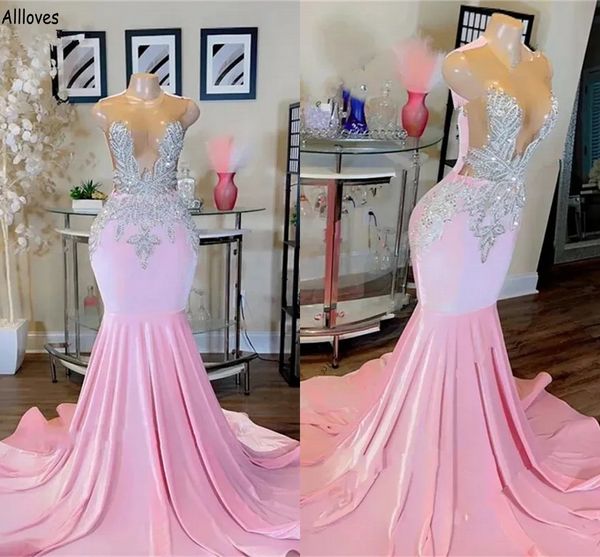 Arabe rose aso ebi sirène robes de bal étonnantes cristaux strass de couche