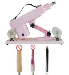 Roze automatische seksmachines Set 6 cm intrekbaar machinegeweer met 2 Dildoextension Rod verstelbare snelheden Love Machines Sex Toy4662835