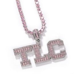 Baguette rosa con letras sólidas, collar con nombre personalizado, colgante con cadena de tenis, joyería personalizada con hielo, 259m