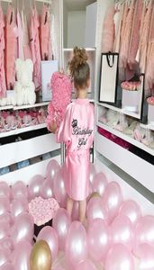 Batina de baño rosa Niños Moda Ni para niña Satina de satén de satén sólida Kimono Bolsa de bata de baño