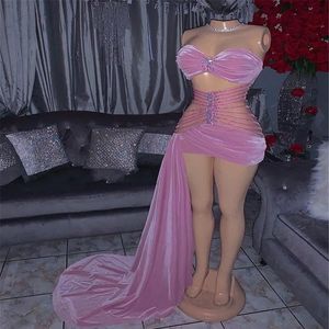 Roze Kralen Zwarte Meisjes Galajurken 2021 Hoge Split Rits Verjaardagsfeestje Jurken Custom Made Plus Size289E