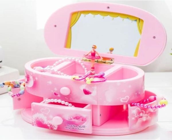 Pink Beautiful Ballet Dancer Doll Music Box Organisateur de bijoux Maling Up Box Musical Portable For Kids Girls Children Gift7155036