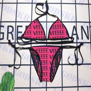 Roze zwarte bikini damesontwerper badmode zwemkleding volledige letter bord zwempak dubbelzijdig badpak