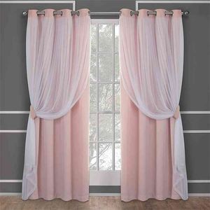 Cortinas con ojales opacas rosas y negras para princesa, sala de estar, dormitorio, cortinas transparentes blancas con aislamiento térmico, tratamiento de ventanas 210913