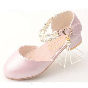 Pink Blanc Party Wedding Child's High Heels Girl Shoe Elegan Pearl Princess Robe Girls Talon Chaussures Enfant 2023 NOUVEAU L2405 L2405