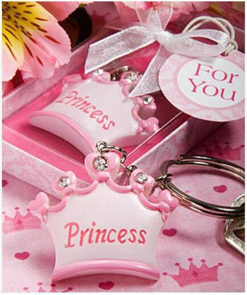 Llaveros de princesa corona azul rosa, llaveros de regalos de recuerdo para baby shower de boda