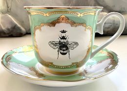 Juego de taza de té y platillo Royal Bee de oro rosa, azul o verde, 8 onzas, apto para alimentos y duradero