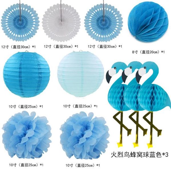 Papier de fête bleu rose Big Lantern tissu pompoms fleur flamanto nid d'abeille baby shower enfants décorations de mariage d'anniversaire