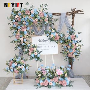 Roze blauwe bruiloft achtergrond bloemen arrangement boog hoek bloem evenement tafel centerpieces bal welkom rekwisieten feestvloer bloemen