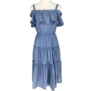 Rose Bleu Blanc Bretelles Spaghetti Épaule Froide A-ligne Robe Midi À Volants Japonais Doux Été D0905 210514