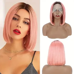 Perruque Bob Lace Front Wig naturelle lisse et soyeuse, cheveux courts, transparents, 13x6x1, nœuds décolorés, pré-épilés, pour femmes