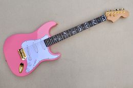 Guitarra eléctrica de cuerpo rosa, golpeador blanco y diapasón de palisandro, incrustaciones especiales, brinda servicios personalizados