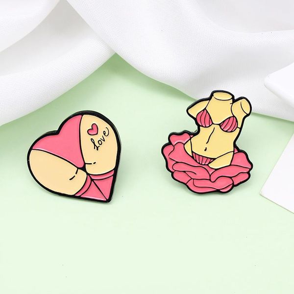 Broches de statue de corps rose amour coeur rose cul rose fleur fille sculpture en émail émail badge broche bijoux pour couple meilleur ami