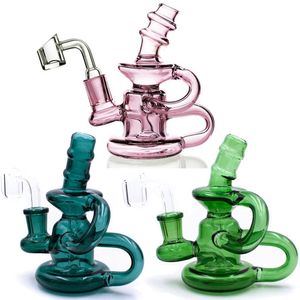 Roze mini recycler Hookahs Percolator Dab Rig Water Glass Pijp Bong Oil Rigs Uniek ontwerp 14 mm gewricht Banger Heady Bubbler voor roken