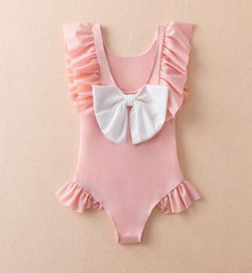 Roze bowknot zomer mode meisjes badmode baby één stuk zwempak kinderen kleding plaid kleren 80120cm7072381