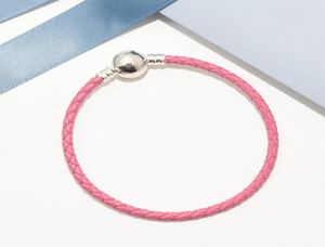 Roze gevlochten lederen bedelarmband originele doos sets voor 925 sterling zilveren luxe designer dames voor heren kinderen armbanden1655862