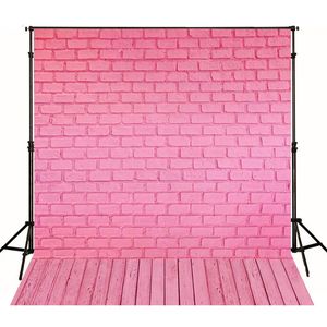 Fond photographique de mur de brique rose pour Studio Photo plancher de bois mignon nouveau-né bébé décors en vinyle 5x7ft