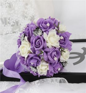 Bouquet de mariée rose Fleurs avec des fleurs de fleurs à main en mousse Rose Bouquets de mariage artificiel élégant Holding Flowers Maid of Ho5971181