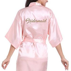 Bata de novia rosa de satén para mujer, pijamas nupciales, regalo de dama de honor, madre, hermana del novio