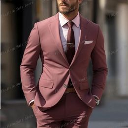 Costume d'affaires rose pour hommes, Tuxedos pour marié, pour bal de mariage, ensemble formel 2 pièces, veste et pantalon, 240108