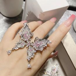 Papillon rose gros anneaux pour femmes redimensionnables bijoux de créateur de luxe mode esthétique mignon Y2K rencontres cadeaux de fiançailles de mariage 240311