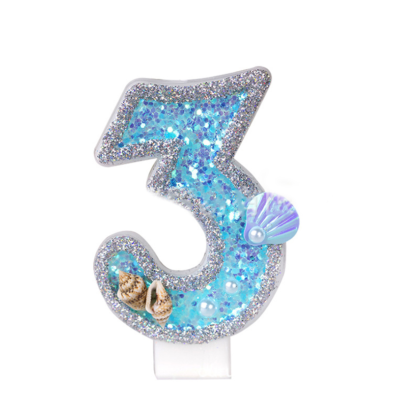 Pink Butterfly Blue Shell Numero glitter Numero di compleanno Candele Toppers Toppers Birthday Birthday Birthday Cakes Deint Decor