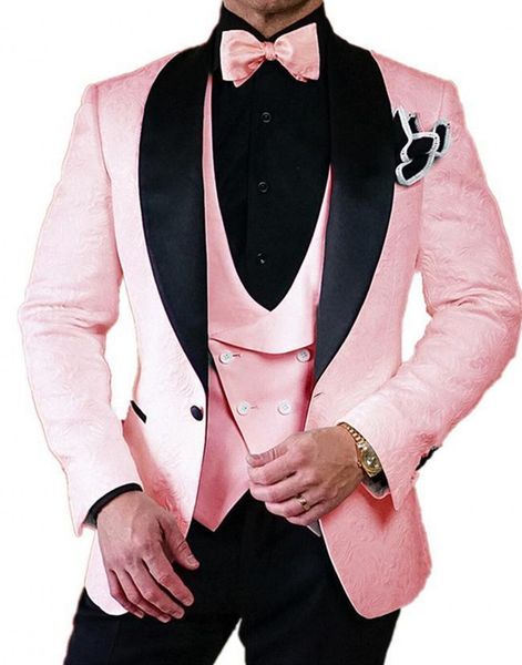 Tuxedos de marié en jacquard papillon rose, motif tridimensionnel en relief, robe de mariée pour hommes, vêtements de bal, multicolore en option