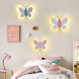 Roze Butterfly Light Wandlamp Kinderkamer Nachtlicht Acryl Decoratie Girl Room